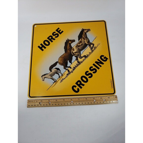 Horse Crossing Sign Yellow Caution Crosswalks Atlas Screen Printing 12" x 12" - Picture 9 of 10
